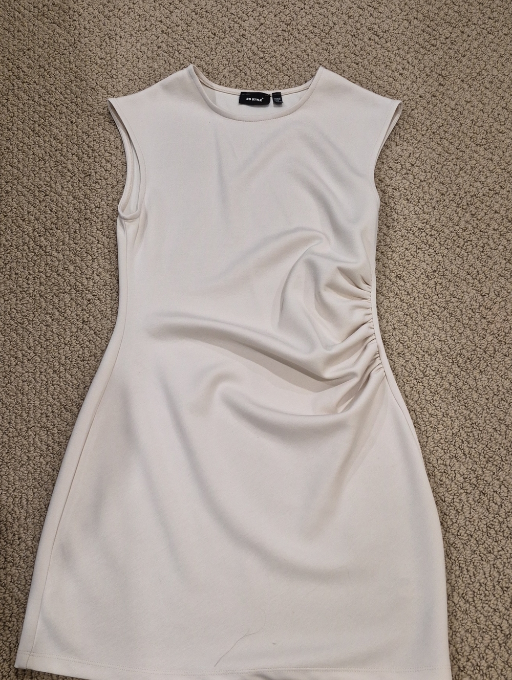 RD Style Sleeveless Cream Side-Ruched Mini Dress